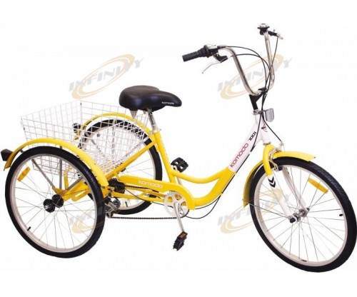 6-Speed 24" 3-Wheel Adult Tricycle Bicycle Trike Cruise Bike W/ Basket Yellow